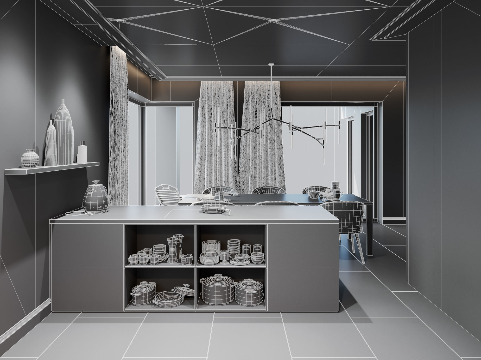 Living Room and Kitchen Scene for Cinema 4D and Corona Renderer 3D model_22