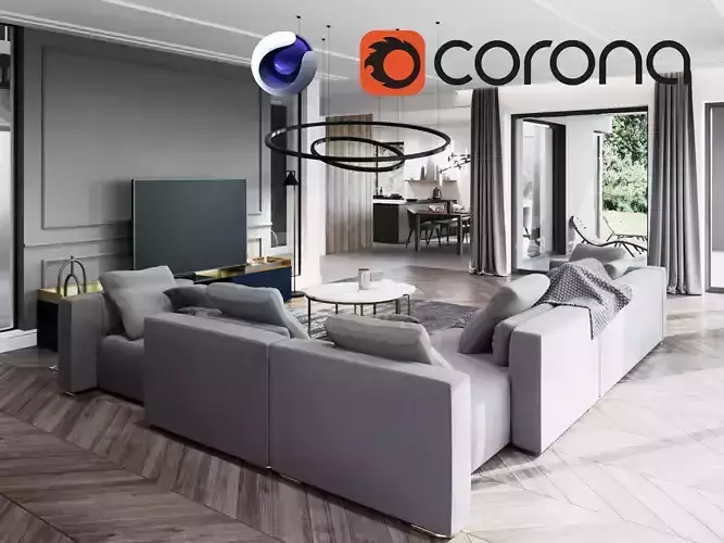 Living Room and Kitchen Scene for Cinema 4D and Corona Renderer 3D model