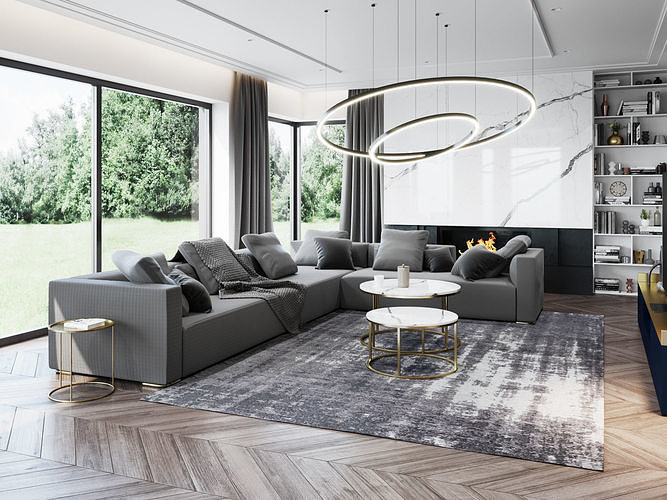 Living Room and Kitchen Scene for Cinema 4D and Corona Renderer 3D model 3