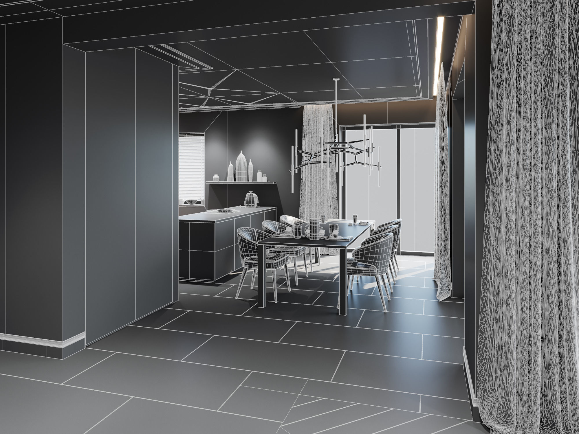 Living Room and Kitchen Scene for Cinema 4D and Corona Renderer 3D model_14