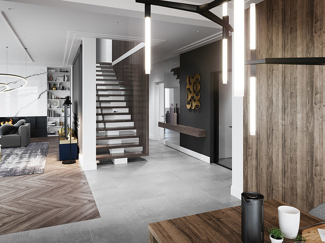 Living Room and Kitchen Scene for Cinema 4D and Corona Renderer 3D model 4