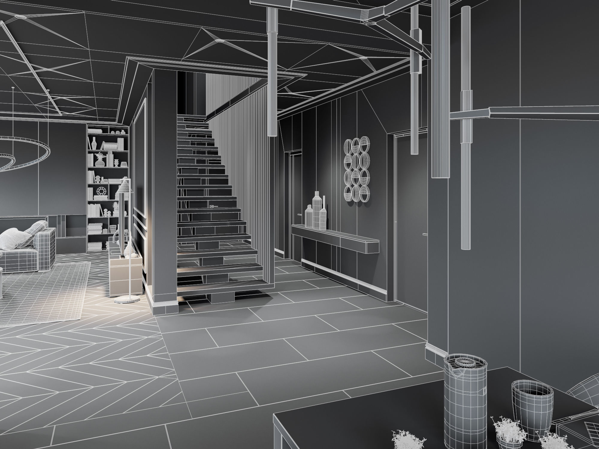 Living Room and Kitchen Scene for Cinema 4D and Corona Renderer 3D model_15