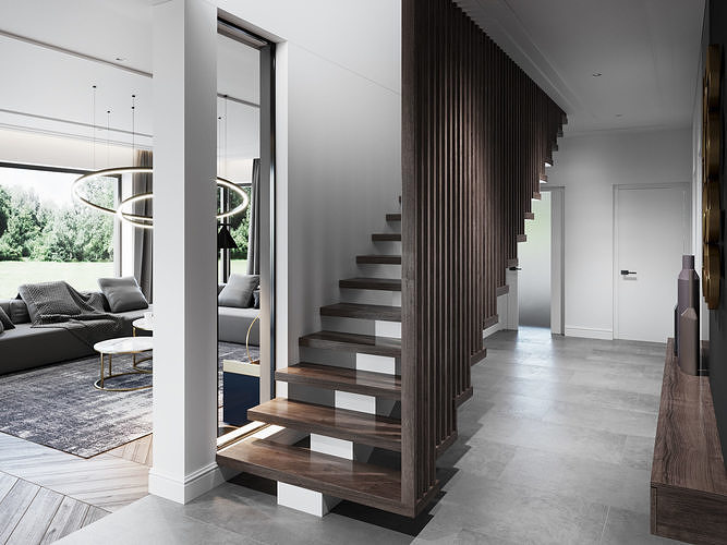 Living Room and Kitchen Scene for Cinema 4D and Corona Renderer 3D model 5