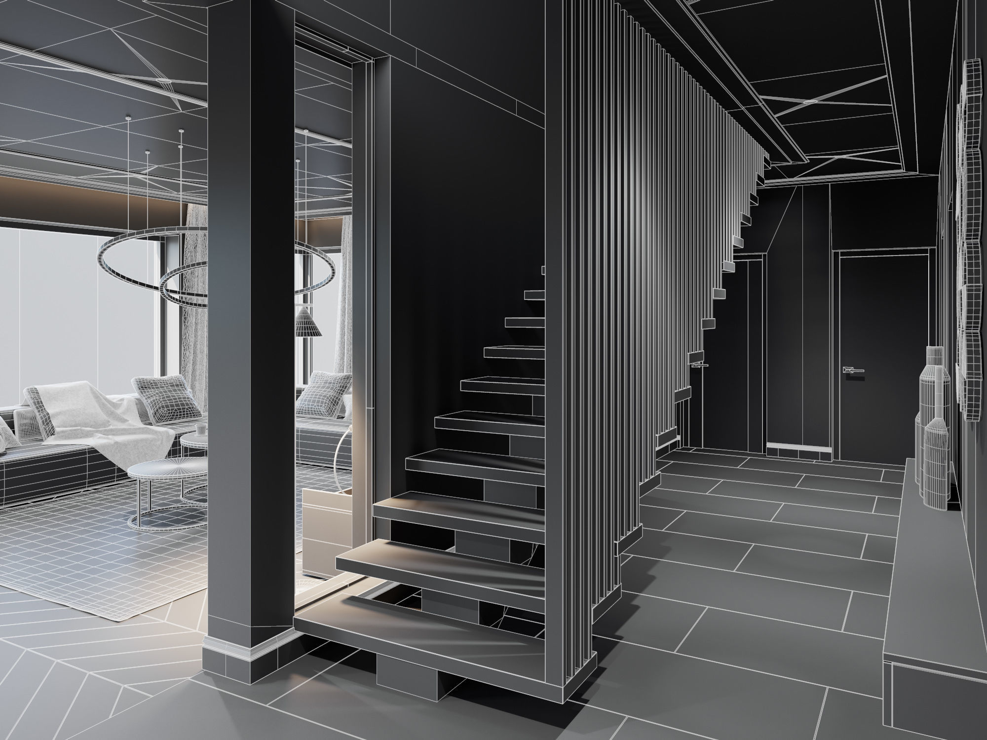 Living Room and Kitchen Scene for Cinema 4D and Corona Renderer 3D model_16