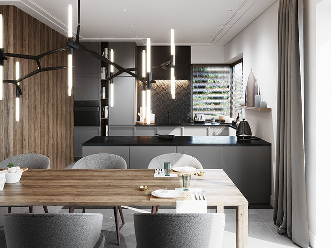 Living Room and Kitchen Scene for Cinema 4D and Corona Renderer 3D model 7