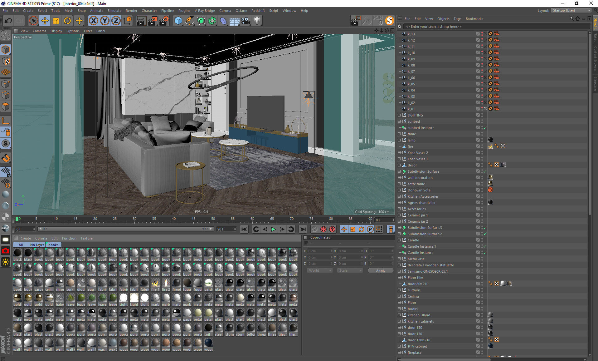Living Room and Kitchen Scene for Cinema 4D and Corona Renderer 3D model_24