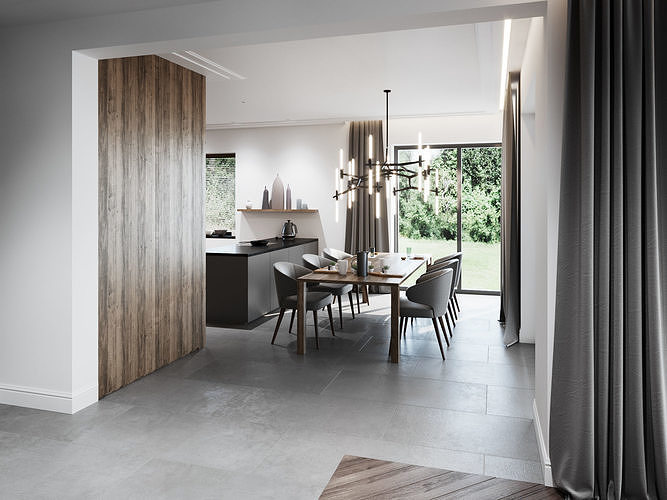 Living Room and Kitchen Scene for Cinema 4D and Corona Renderer 3D model 6