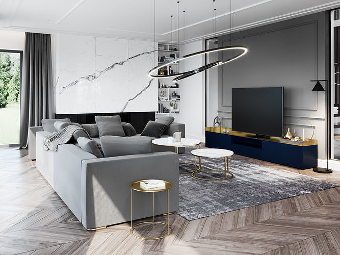 Living Room and Kitchen Scene for Cinema 4D and Corona Renderer 3D model 2