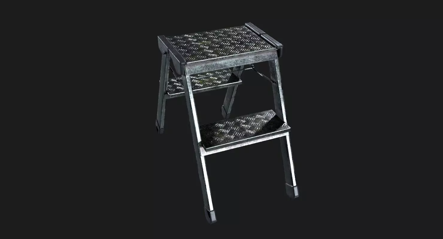 Stepladder metal step stool Low-poly 3D model