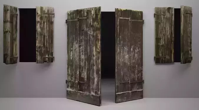 Old wooden doorway and windows  3D  model