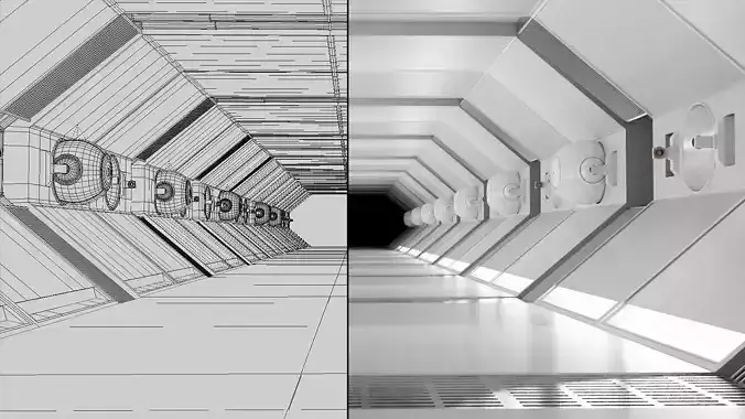 Sci fi Corridor White  Low-poly 3D model