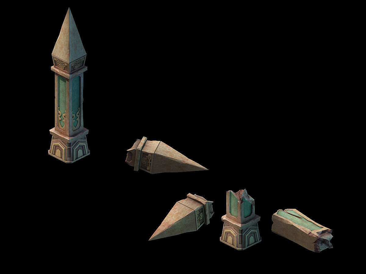 Stone tower with three spikes 3D model_1