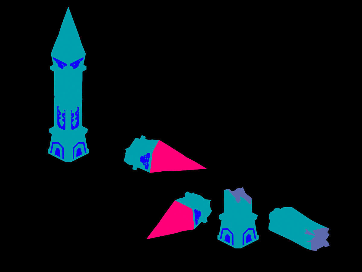 Stone tower with three spikes 3D model_3