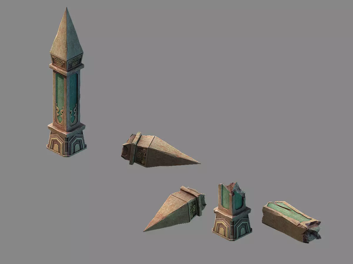 Stone tower with three spikes 3D model_0