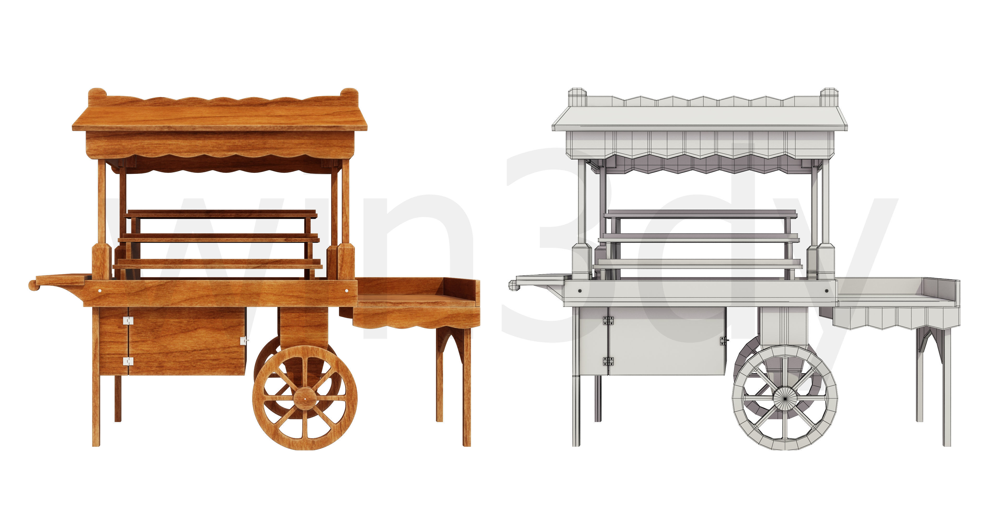 Wooden display cart 3D model_1