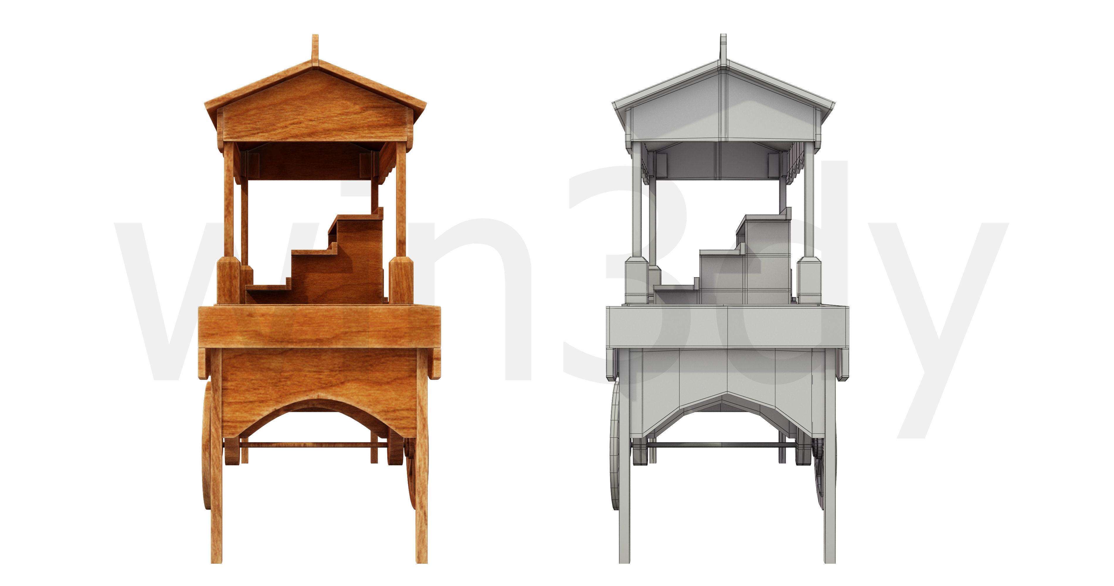 Wooden display cart 3D model_2