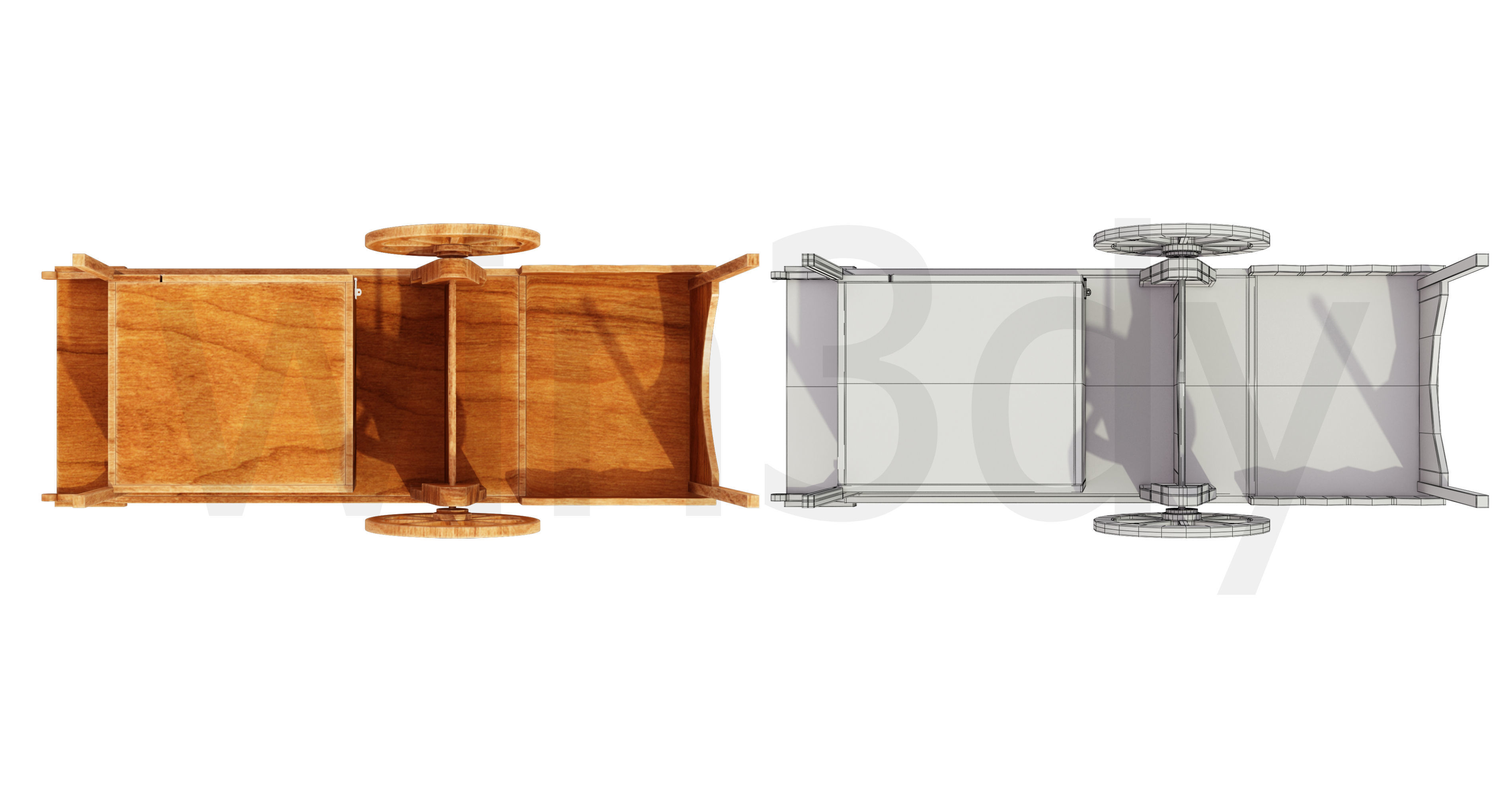 Wooden display cart 3D model_4