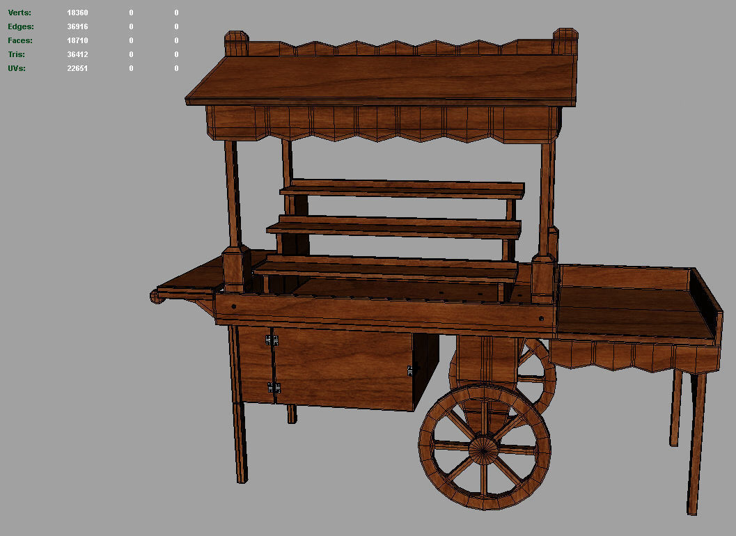 Wooden display cart 3D model_8