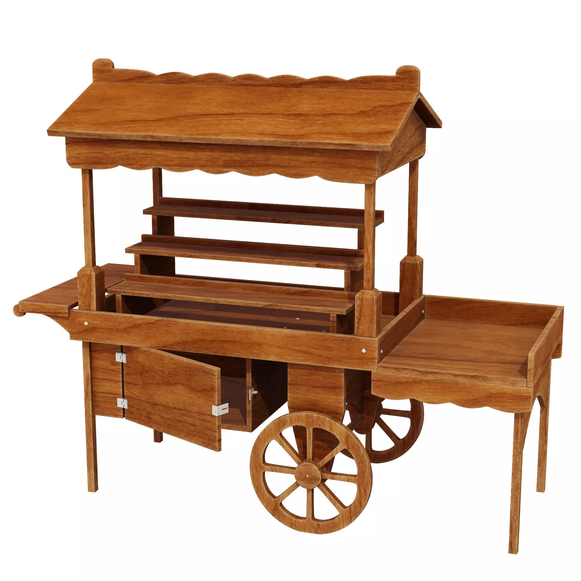 Wooden display cart 3D model_0