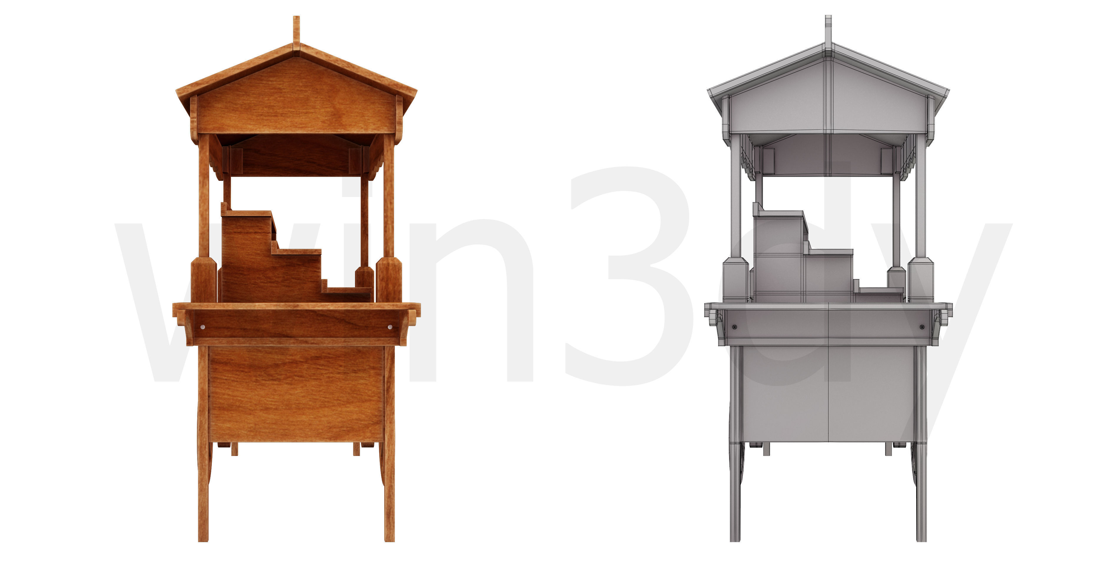 Wooden display cart 3D model_5