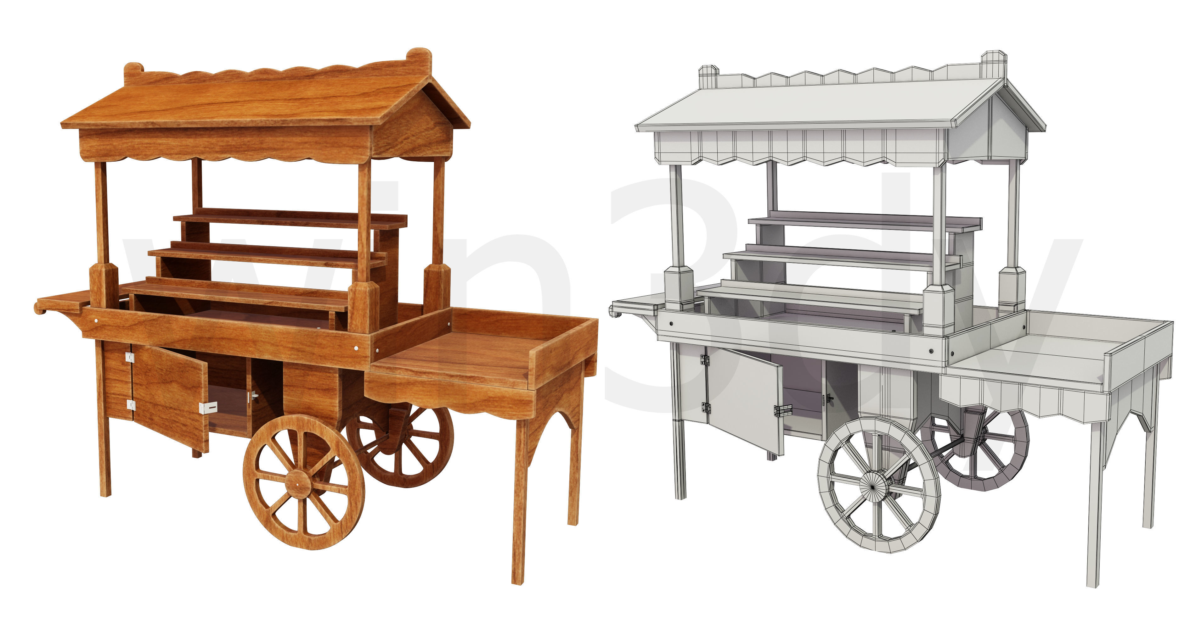 Wooden display cart 3D model_7