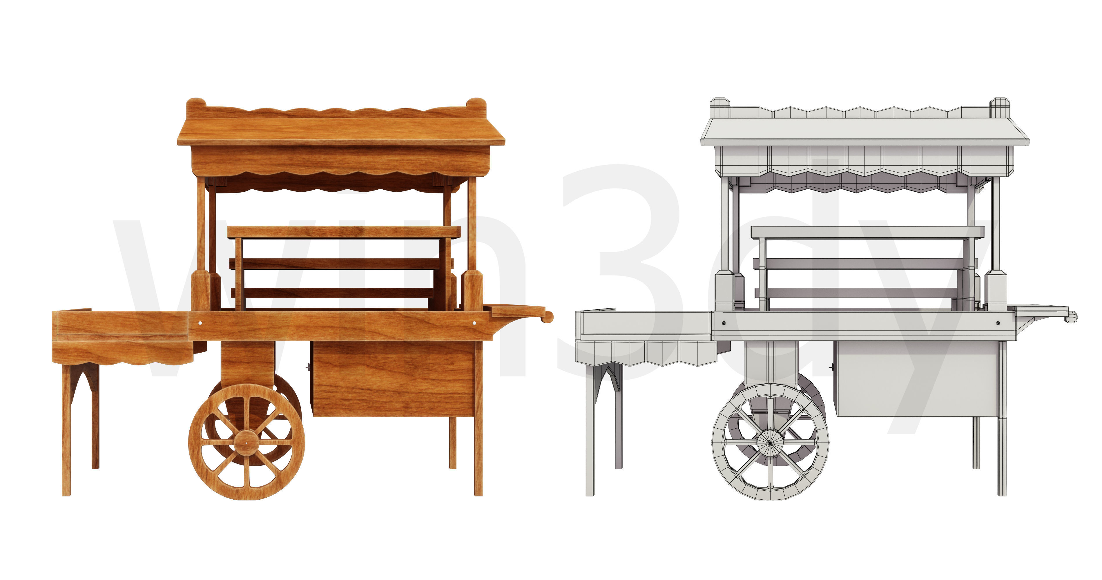 Wooden display cart 3D model_6