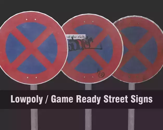 Lowpoly CITY TRAFFIC STREET SIGN No Stopping VR AR Games 3D PBR 
