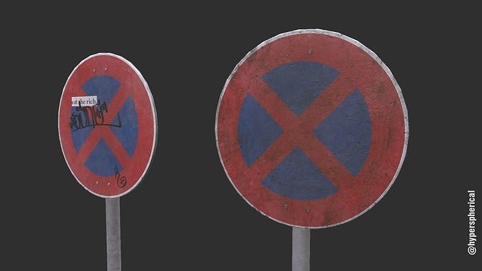 Lowpoly CITY TRAFFIC STREET SIGN No Stopping VR AR Games 3D PBR  Low-poly 3D model 3
