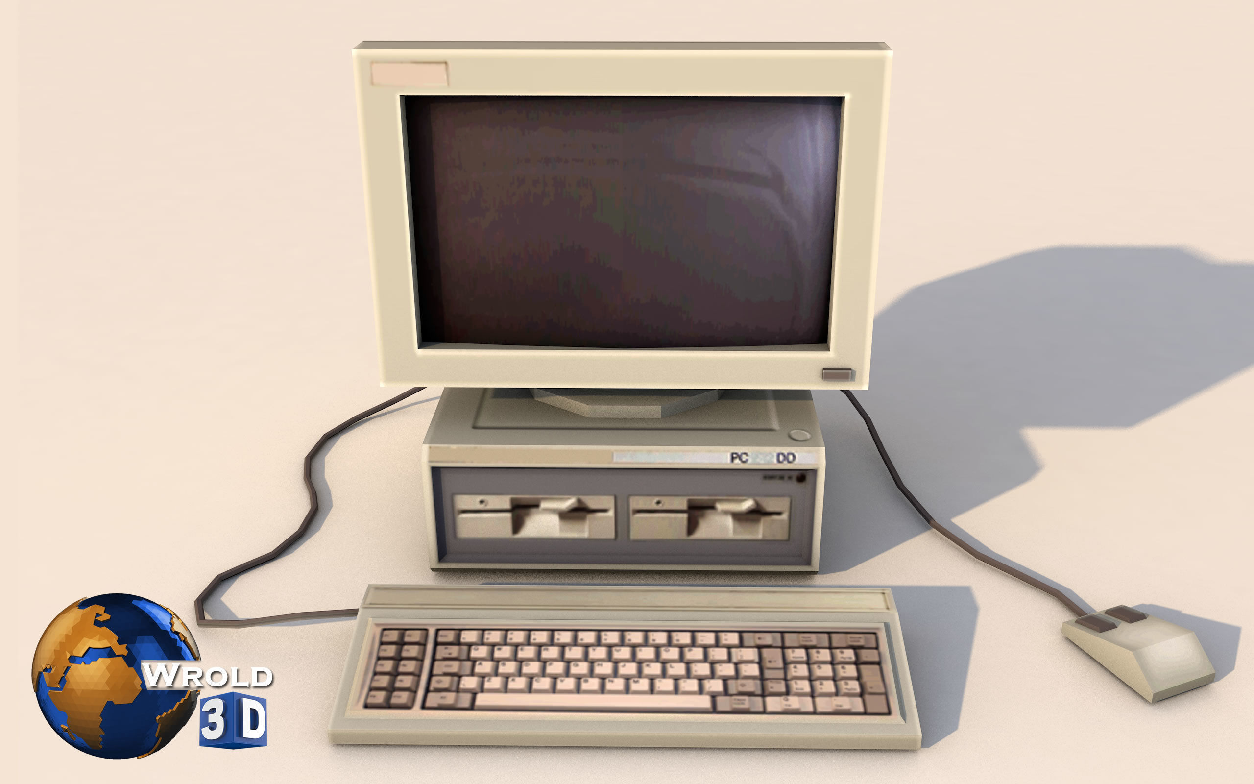 lowpoly desktop computer system 3d model Low-poly 3D model_1