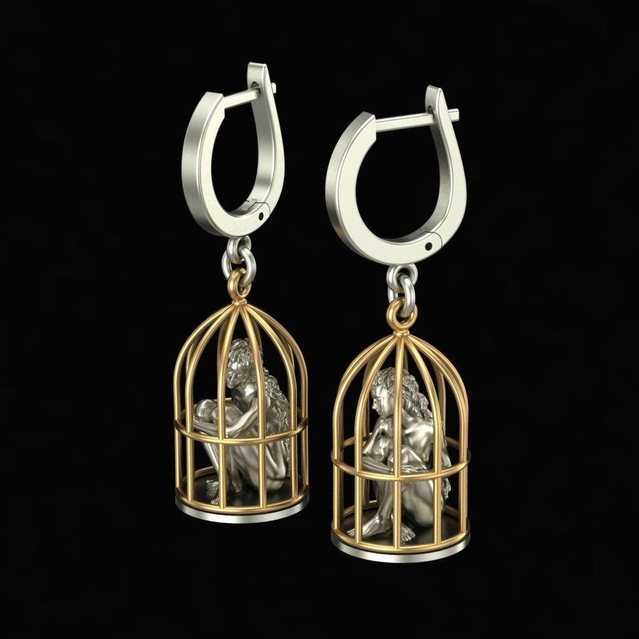 Gold Cage Earrings 3D print model_1