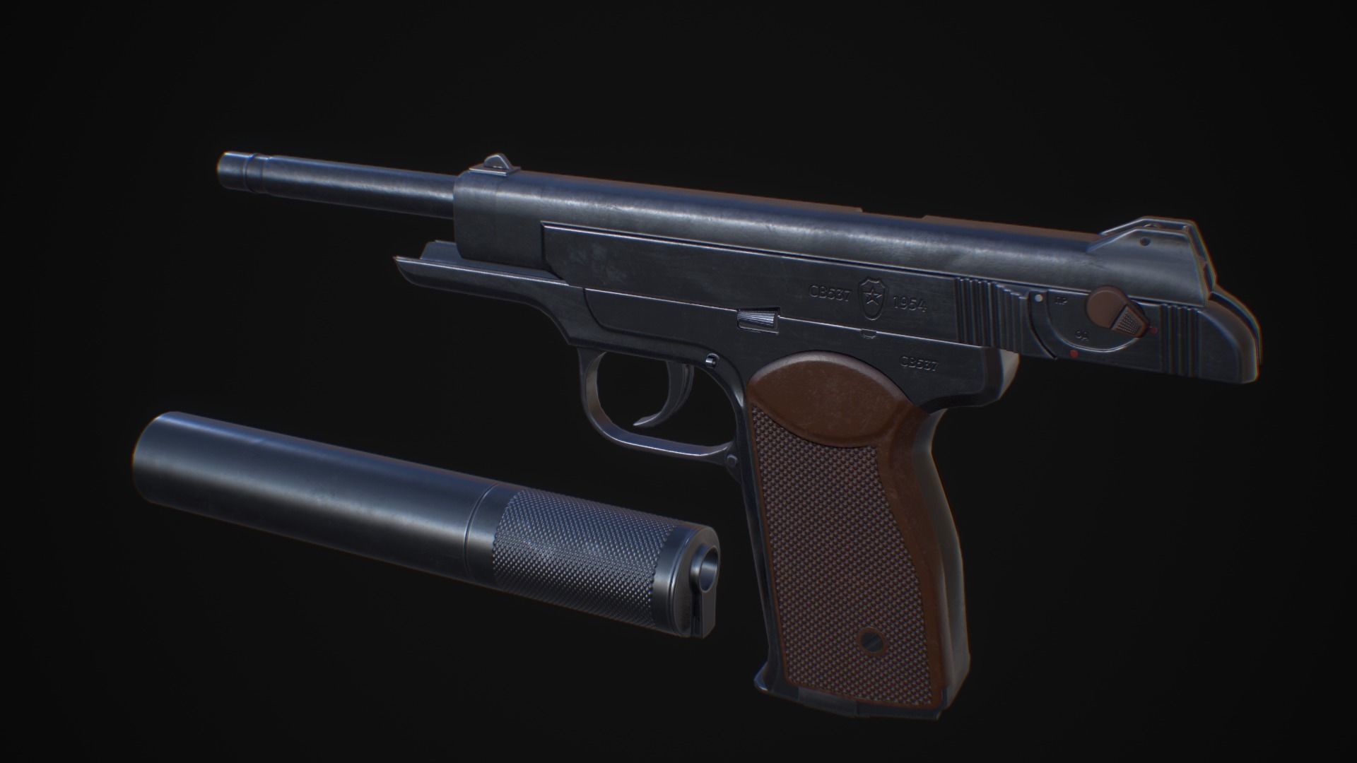 APB - APS Stechkin automatic pistol Low-poly 3D model_7