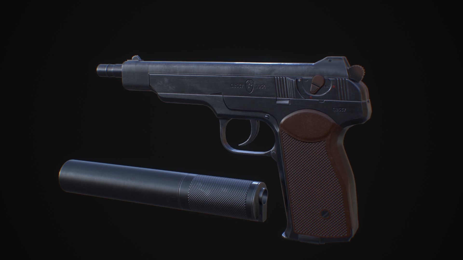 APB - APS Stechkin automatic pistol Low-poly 3D model_4