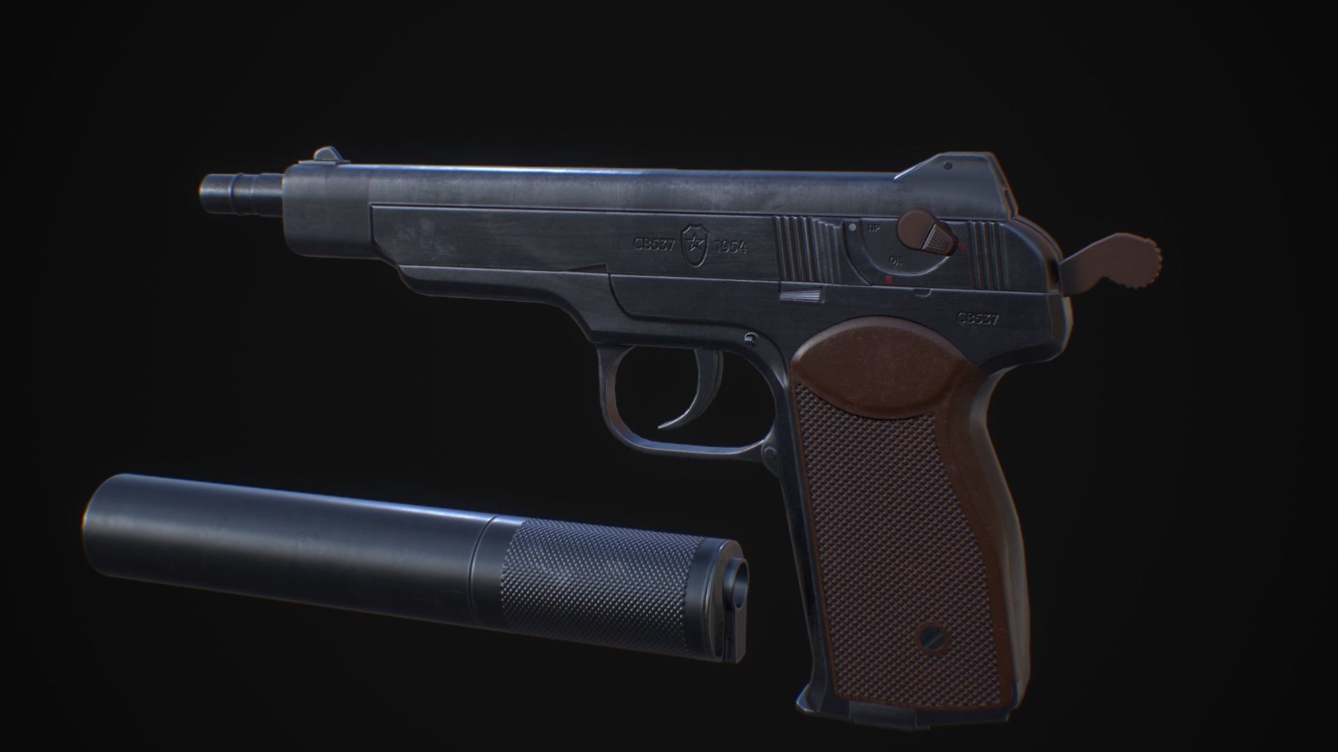 APB - APS Stechkin automatic pistol Low-poly 3D model_6