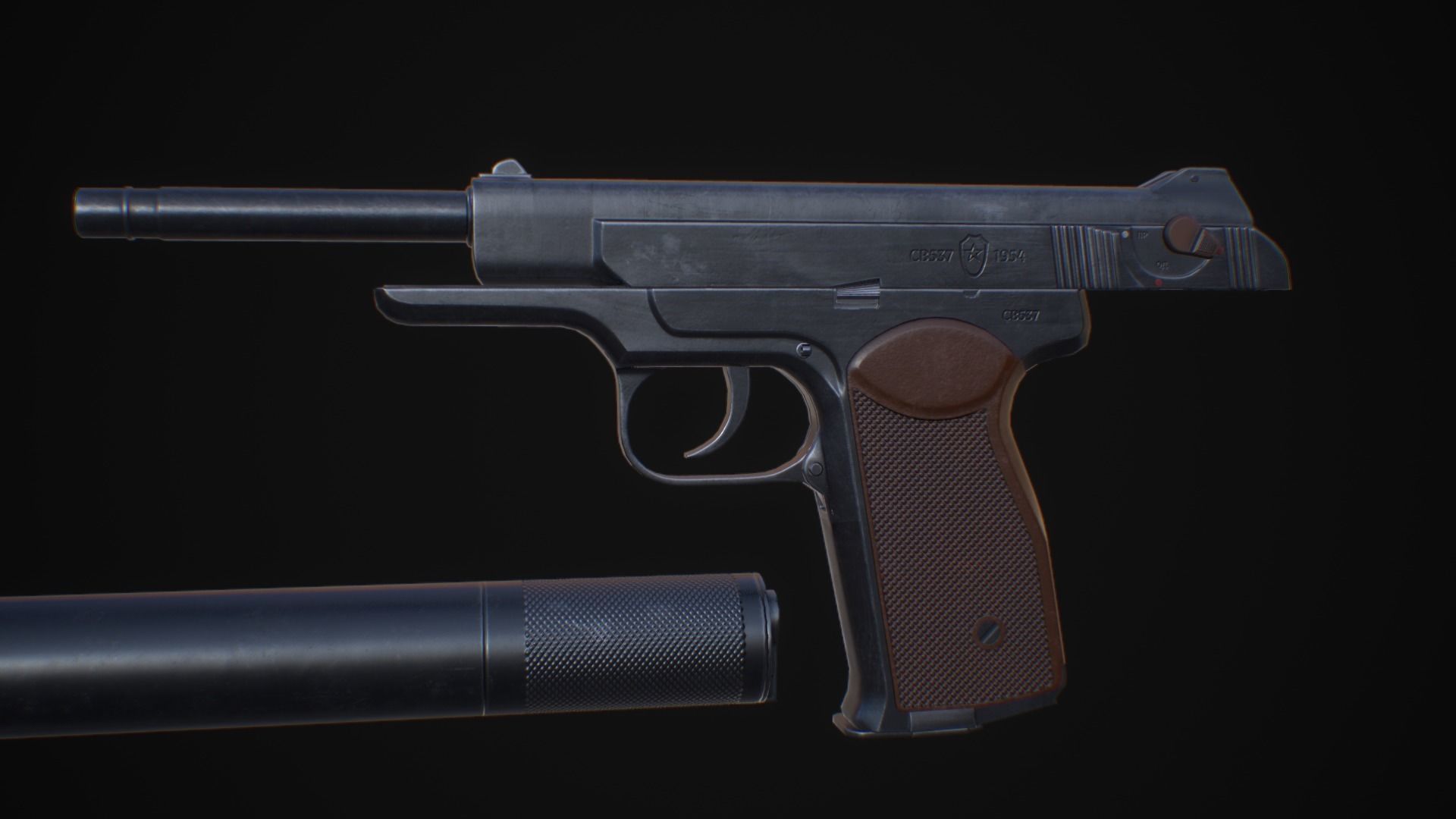 APB - APS Stechkin automatic pistol Low-poly 3D model_5