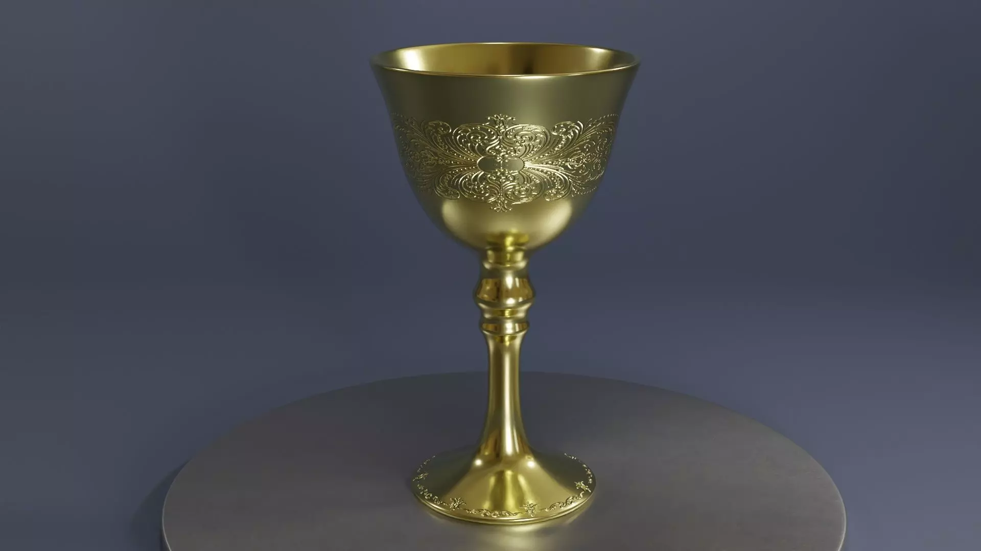 engraved golden trophy with 2k materials Low-poly 3D model_0