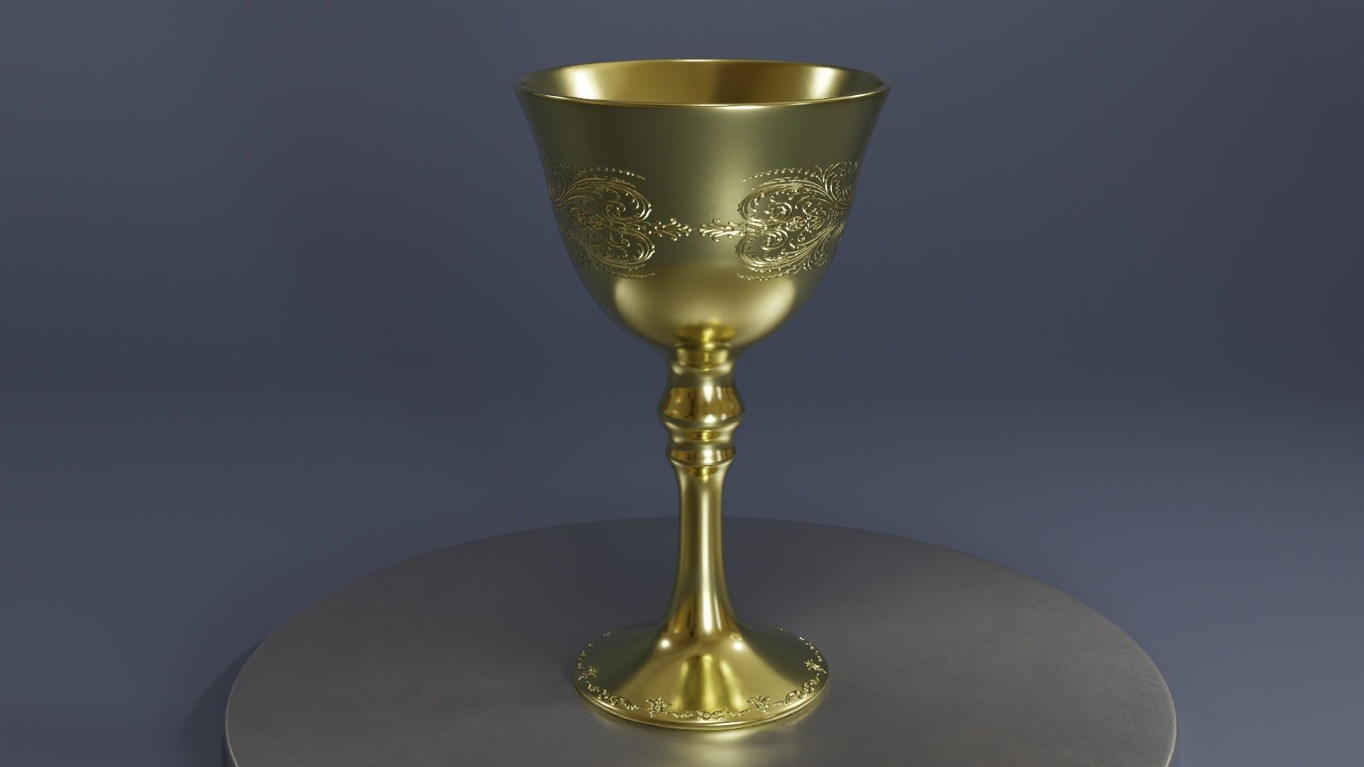 engraved golden trophy with 2k materials Low-poly 3D model_1