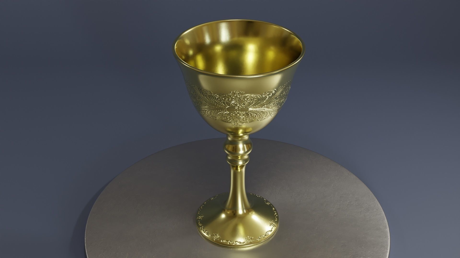 engraved golden trophy with 2k materials Low-poly 3D model_2