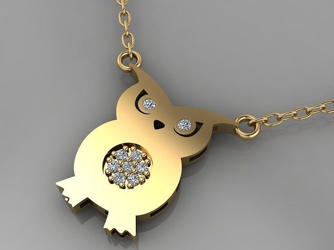 GC GOLD H267-owl Diamond Gold necklace 3D print model
