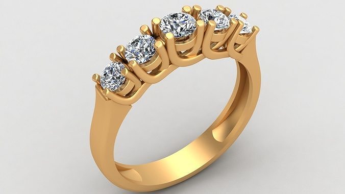 Five Stone Gem Engagement Wedding  Gold Ring 3D print model