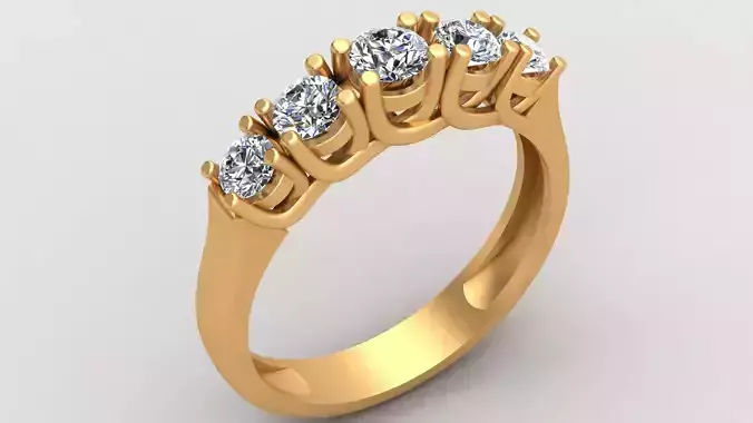 Five Stone Gem Engagement Wedding  Gold Ring