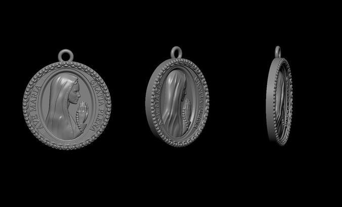 Mary Virgin medal 25mm 3D print model