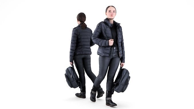 Woman street style with a backpack 90 Low-poly 3D model