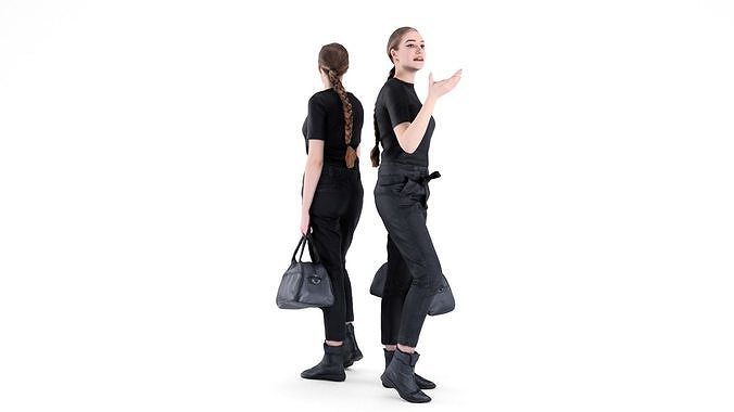 Woman street style with a travel bag 91 Low-poly 3D model