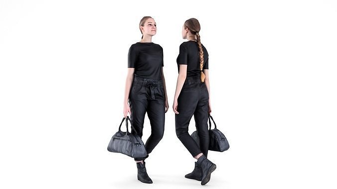 Woman street style with a travel bag 92 Low-poly 3D model