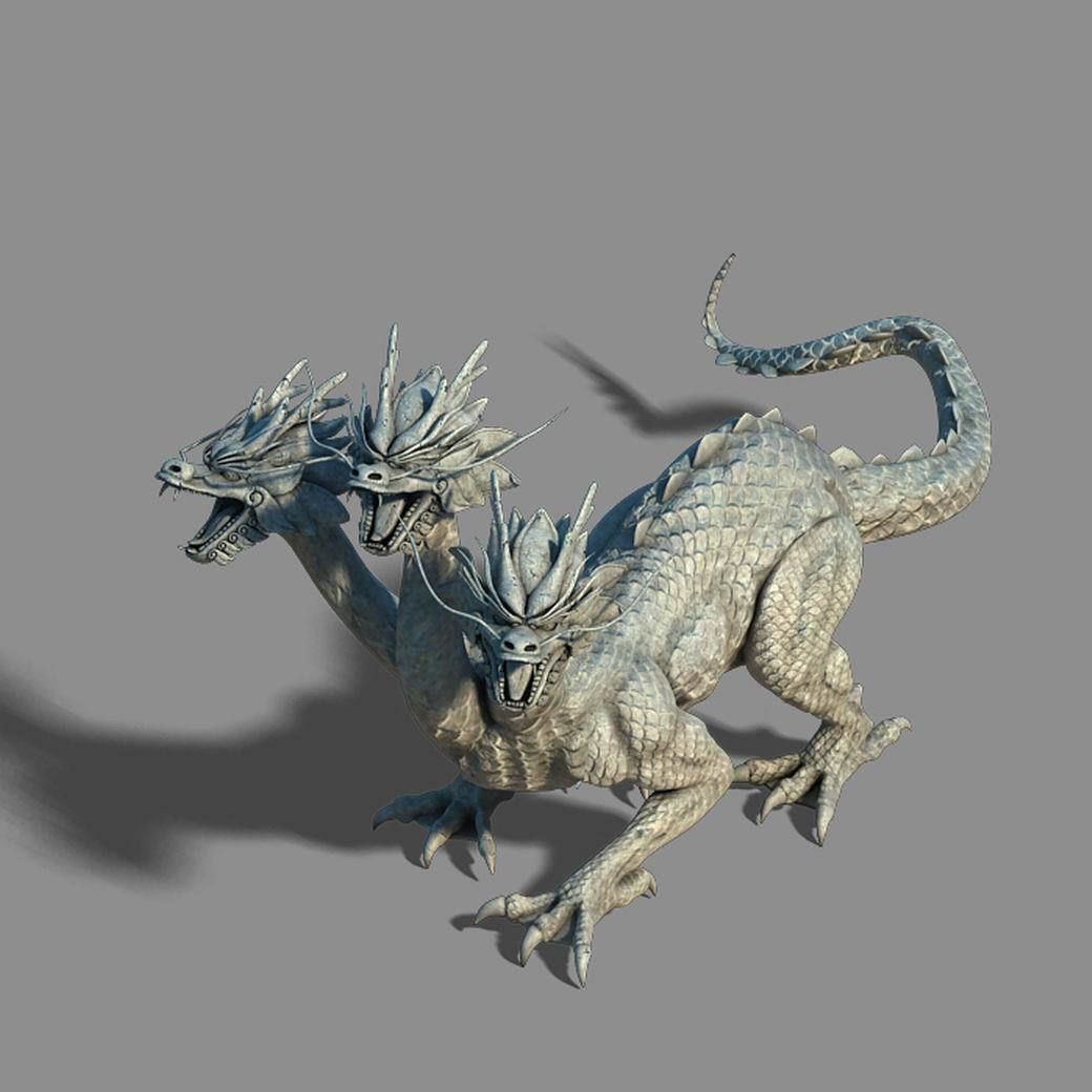 Stone Town Magic Cave - Three Head Stone Dragon 01 3D model_2