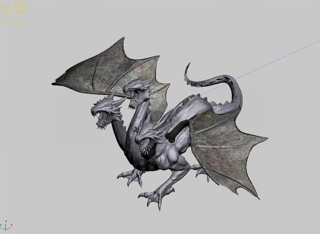 Stone Town Magic Cave - Three Head Stone Dragon 01 3D model_5