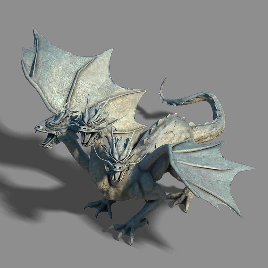 Stone Town Magic Cave - Three Head Stone Dragon 01 3D model_1