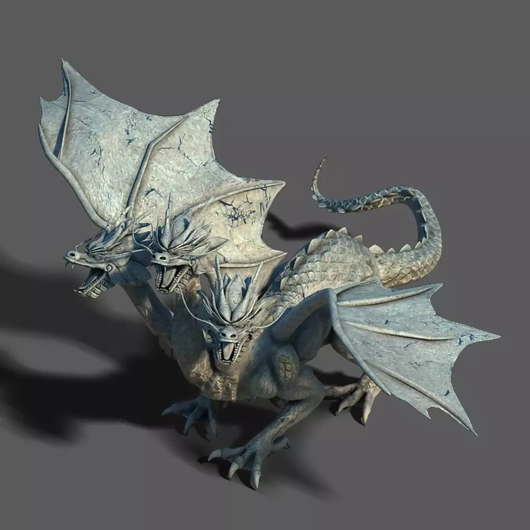 Stone Town Magic Cave - Three Head Stone Dragon 01 3D model_0