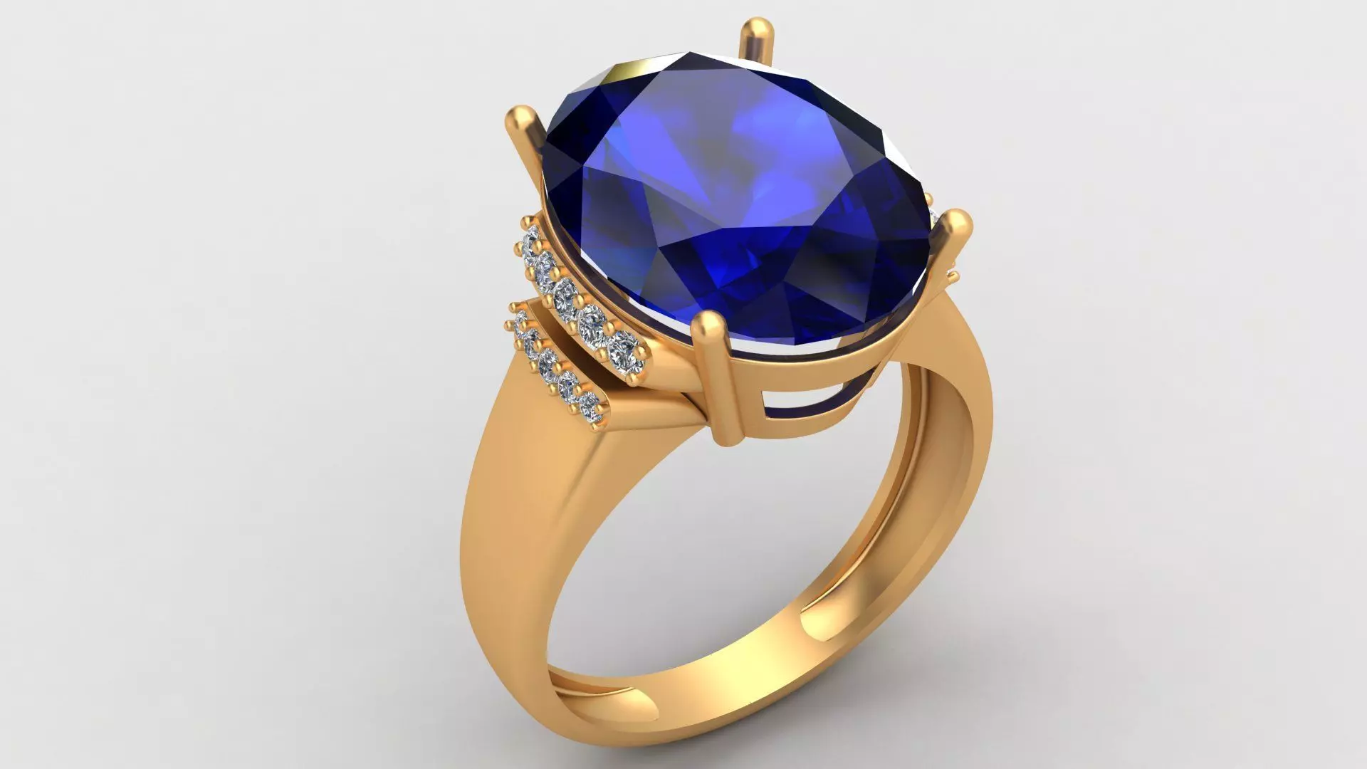 Oval Gem Woman Diamond Gold Ring 3D print model