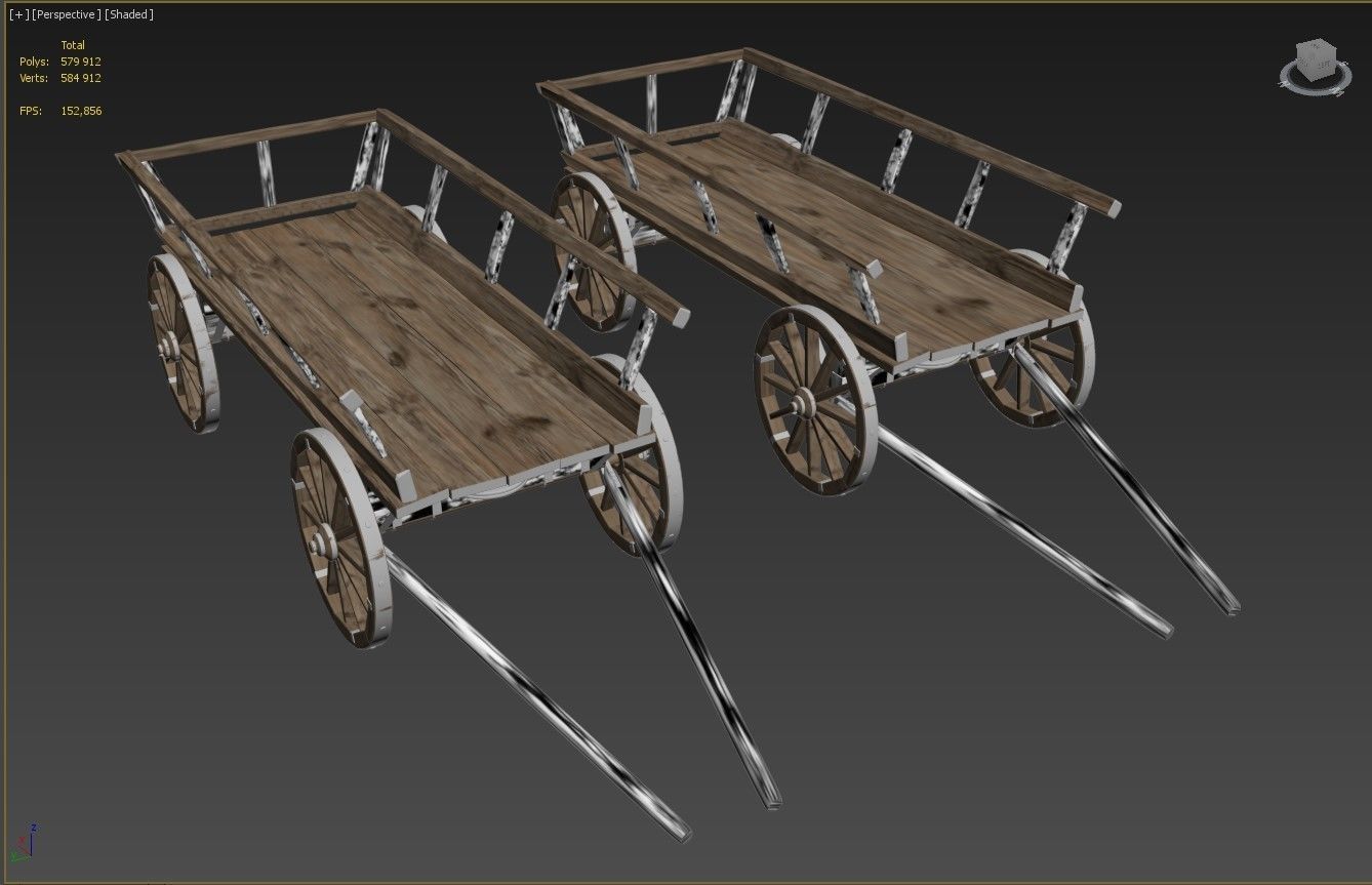 Wooden cart covered with snow 01 3D model_28